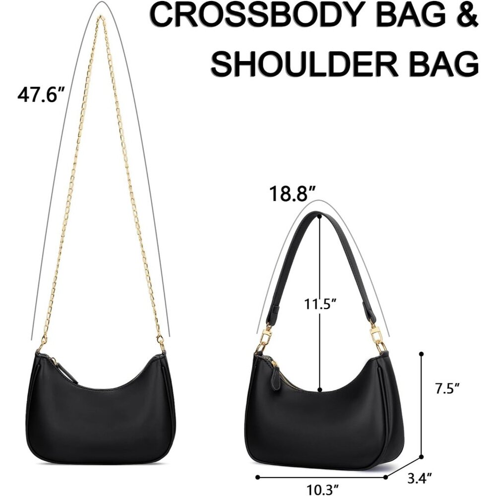 Women's Black Polyurethane Leather Cute Gold Chain Strap Underarm Hobo Purses - Picture 6 of 7